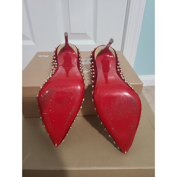Christian Louboutin Billy Specchio Pumps Heels Studs Red Maroon Gold 40.5 10.5 - Picture 3 of 5